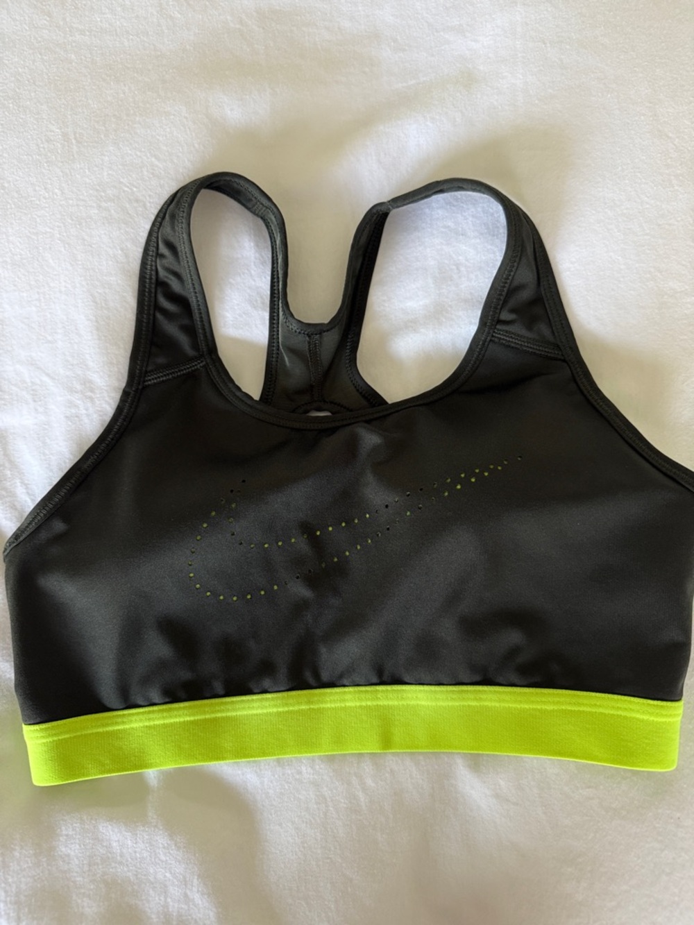 Nike Dark Green Sports Bra with Neon Yellow Band